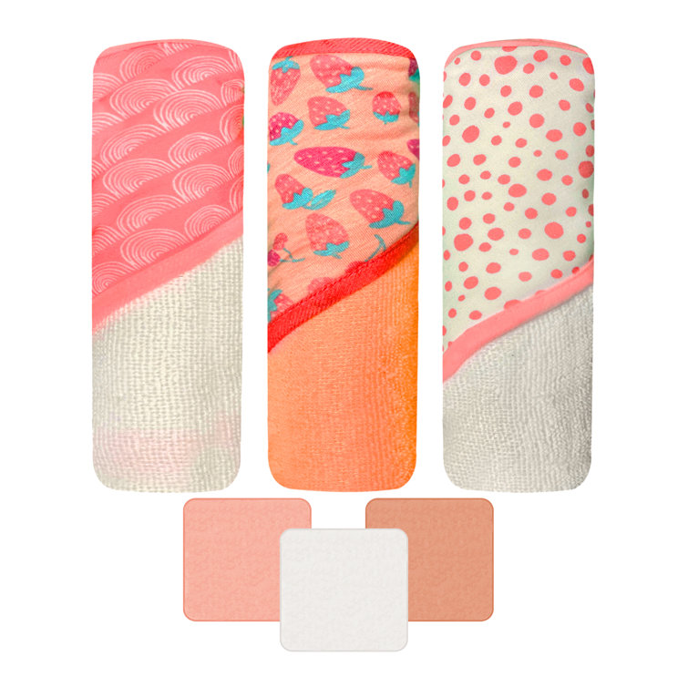 Modern Baby Baby Hooded Towels & Washcloths 6 Piece Set Strawberry Wayfair